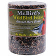 WildBird Feast Cylinder Large: A close-up of a plastic container filled with a bird seed blend, including sunflower seeds and pecans, designed for various bird feeders.