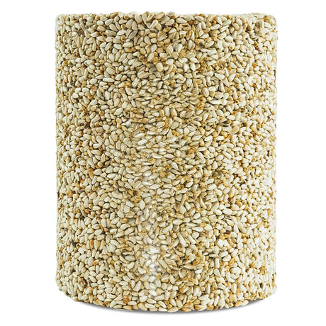 Safflower Feast Cylinder Large, a cylindrical block of compressed safflower seeds bound with gelatin, ideal for attracting cardinals and other birds, measures 6 x 6 x 7-3/4 inches.