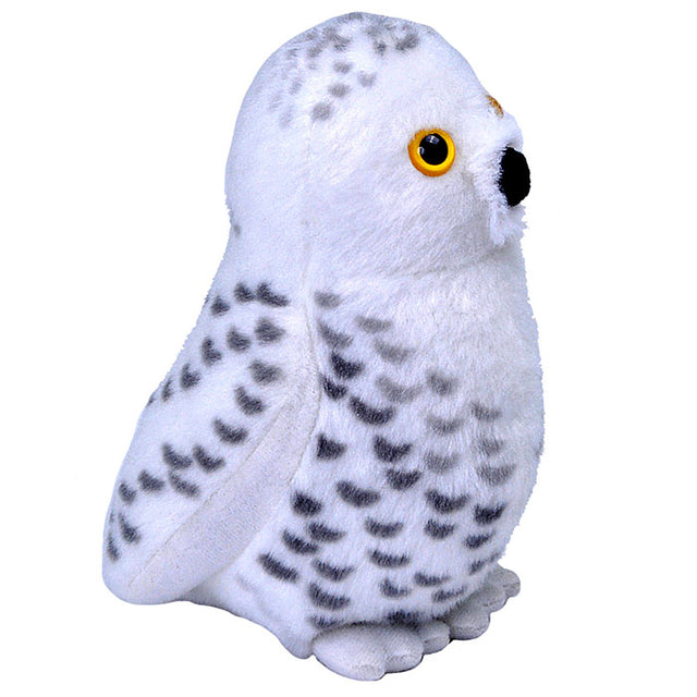 Audubon Snowy Owl: Realistic-looking plush bird with black spots, featuring authentic owl sounds when squeezed. Made from recycled materials and easy to clean. Measures 5 inches.