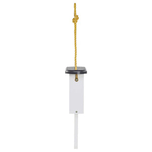 Modern Farmhouse Suet Feeder with Tail Prop, featuring a white box design with a yellow rope, ideal for attracting woodpeckers and other birds.