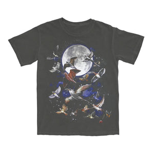 Bird Collective Night Migration Vintage T-Shirt featuring birds and a moon, highlighting nocturnal migration. Made from heavyweight cotton, offering premium comfort and a vintage look.