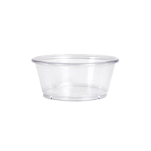 Duncraft Replacement 4 oz Clear Ramekin Cup for Bird Feeders, a small, round, clear plastic container designed for easy monitoring and refilling of bird food.