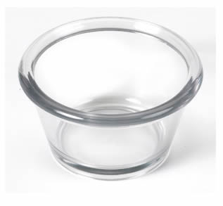 Clear Ramekin Cup, transparent glass bowl ideal for mealworm or jelly feeders. Convenient for replacing or cleaning, ensuring birds always have fresh food. 5-ounce capacity.