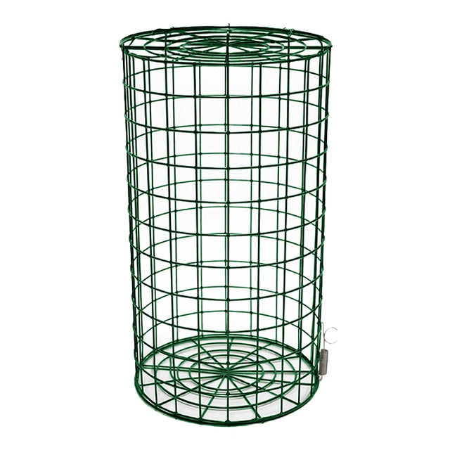 Green wire bird feeder on a white background