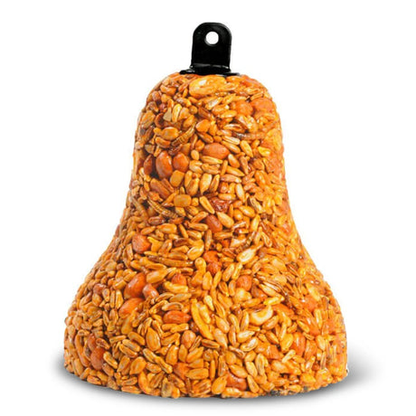 Flaming Hot Feast Bell, Set of 3: Bell-shaped birdseed blocks with sunflower hearts, peanuts, and capsaicin. Built-in hanger deters squirrels, attracts birds year-round.