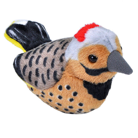 Audubon Northern Flicker plush bird toy with realistic design and authentic bird call, approximately 5 inches, made from recycled materials.