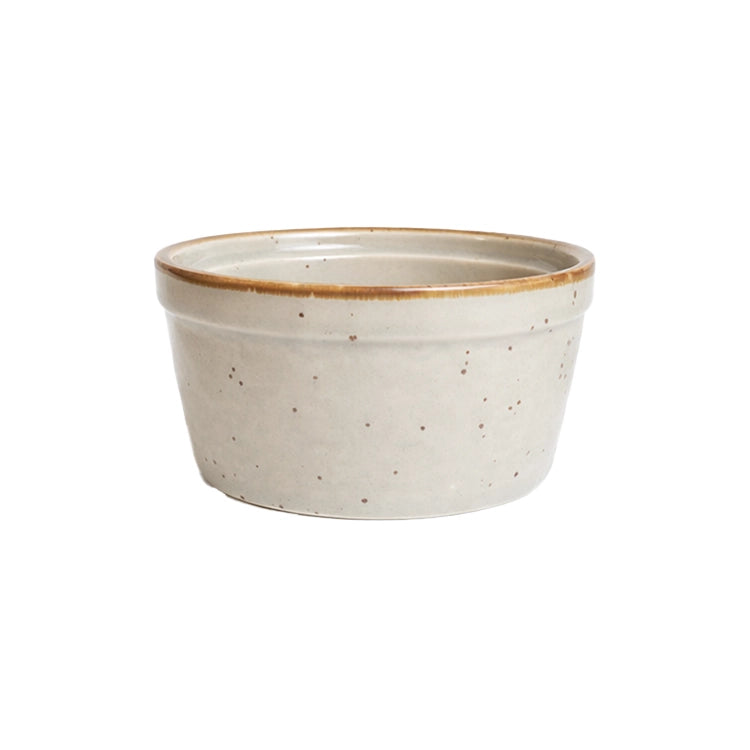 Duncraft 7 oz Granite Gray Porcelain Bird Feeding Cup, small round dish with speckled finish, ideal for serving mealworms and seeds to birds.