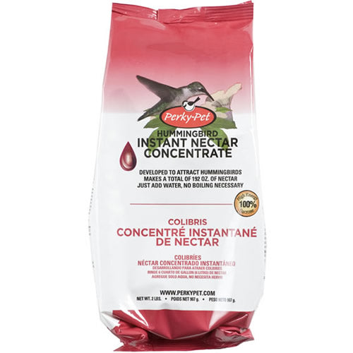 Instant Hummingbird Nectar in a 2 lb. bag, ready to mix with water. Provides high-energy sucrose for hummingbirds, no boiling required.