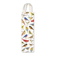 Wild Birds Wine Caddy featuring vibrant songbird illustrations with shoulder straps, designed to hold a wine bottle or tall gourmet bottle for easy gifting.