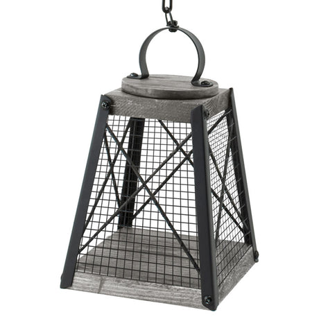 Rustic Farmhouse Wood & Mesh Sunflower Feeder featuring a wooden structure, metal mesh screen, and hanging chain, ideal for bird feeding with a rustic charm.