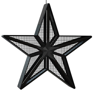 Barn Star Sunflower Feeder with a black wire star design and steel mesh. Holds 1-3/4 lbs. of sunflower seed, easy to fill and clean.