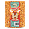 Flaming Hot Feast Seed Log, Jumbo, a suet-style bird feed cake repelling squirrels with capsaicin, features sunflower hearts, peanuts, mealworms, and safflower.