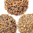 Duncraft Gardener's No-Waste Wild Bird Seed Sampler, Set of 3, featuring a close-up of mixed grains and seeds, ideal for attracting birds without leaving waste.