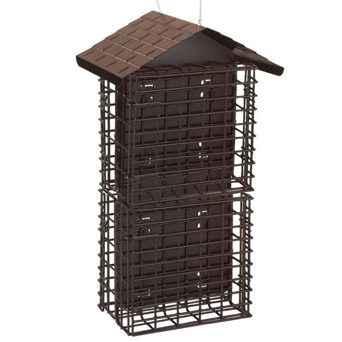 Deluxe Suet Buffet: metal bird feeder with roof, four suet cake baskets, and vinyl-covered grids for woodpeckers and other birds.