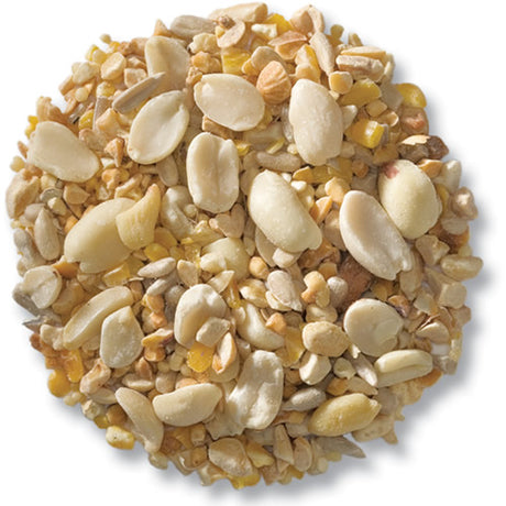 Brown's Bird Lover’s Blend No-Waste Wild Bird Seed, 5-lb bag, featuring hulled nuts and seeds, ideal for attracting woodpeckers and nuthatches, shown in a close-up pile.