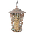 Oakleaf Silhouette Bird Feeder: A durable, handcrafted oil-rubbed bronze feeder with two trays and a clear tube, perfect for sunflower seeds.