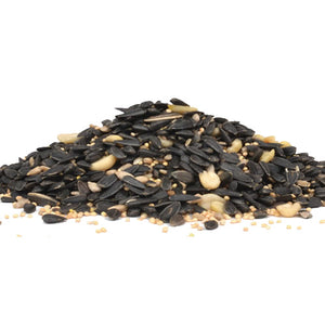 Duncraft Backyard Blend Wild Bird Seed, 5 or 20-lb bag, featuring a mix of black oil sunflower seed, white millet, and split peanuts.