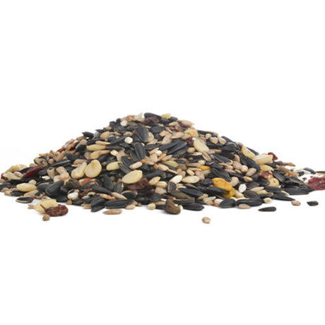 Duncraft Fruit Berry Nut Blend Wild Bird Seed, 5 or 20-lb bag, featuring a mixture of sunflower seeds, nuts, cranberries, and raisins.