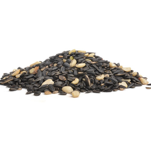 Duncraft Songbird Blend Wild Bird Seed, a mix of black oil and striped sunflower seeds with peanuts, available in 5 or 20-lb bags.