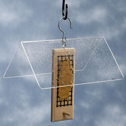 Duncraft Weather Guard & Hook: A bird feeder with a clear, heavy-duty plexiglas cover and a handy hook for easy hanging.