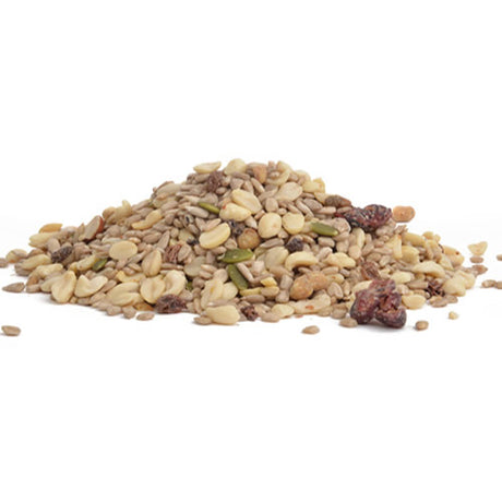 Duncraft Woodpecker Blend Wild Bird Seed, 5-lb bag, featuring a mixture of nuts, seeds, raisins, and cranberries, ideal for year-round bird feeding.