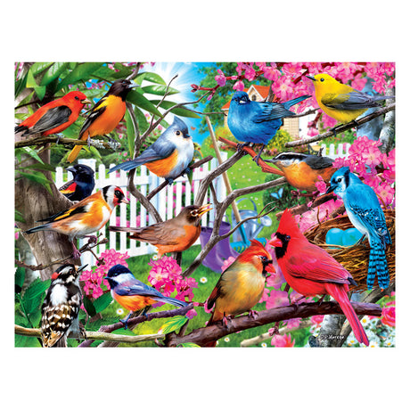 Audubon Hidden in the Branches 300 pc. EzGrip Puzzle features colorful birds perched on a tree branch, perfect for family assembly with eco-friendly materials.