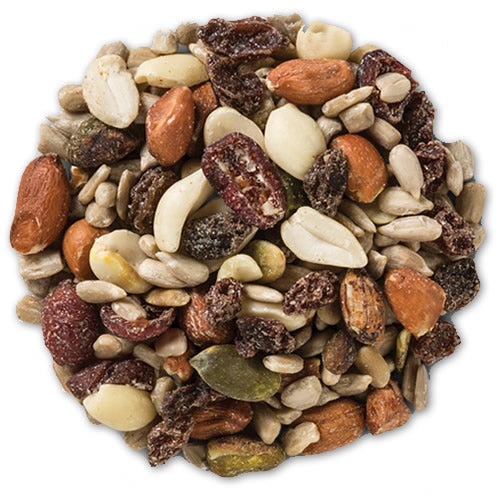 Wild Delight Zero-Waste Fruit Blend Wild Bird Seed, 5-lb bag, featuring a mix of nuts and raisins for clean, balanced feeding.