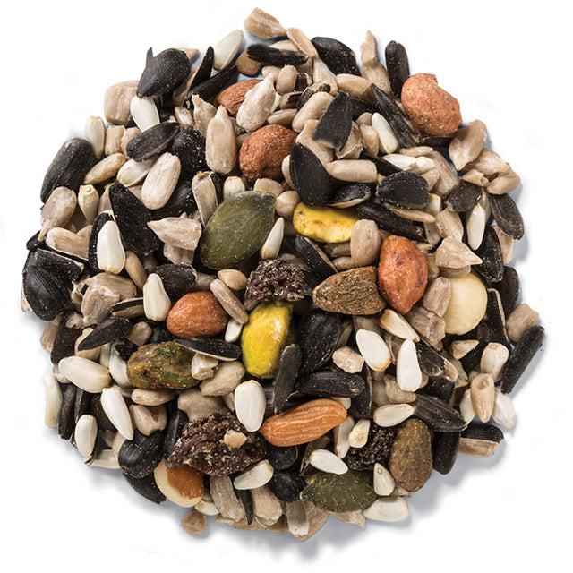 Wild Delight Nut N' Berry Wild Bird Seed, 5-lb bag. A premium mix of nuts, seeds, and dried fruits for attracting various birds like cardinals and woodpeckers.