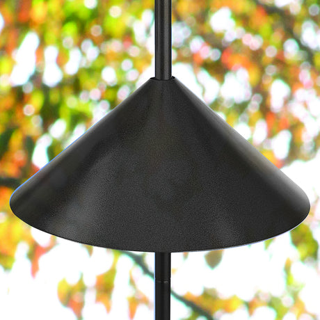 18 Squirrel Baffle wraps around bird feeder pole, preventing squirrels from climbing. Features durable black powder-coated finish, fits poles 1/2 to 1-1/4 diameter.