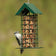 Wild Delight Seed Block Feeder with a peaked roof, showcasing a Downy Woodpecker feeding on the seed block, ideal for backyard bird watching.