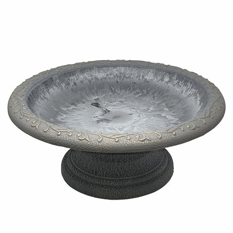 Short Sand Fiber Clay Bird Bath shown close-up, highlighting its shallow, sloping basin designed for easy bird viewing and minimal refills. Ideal for yard use.