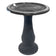 Cool Grey Fiber Clay Bird Bath with a pedestal, full-sized basin, and sloping design for easy bird viewing, stands 24 inches tall with 19-inch diameter.