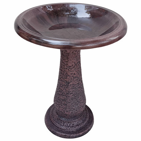 Antique Brown Fiber Clay Bird Bath with a pedestal, 24 inches tall, 19-inch diameter basin for bird watching, lightweight and easy to move.