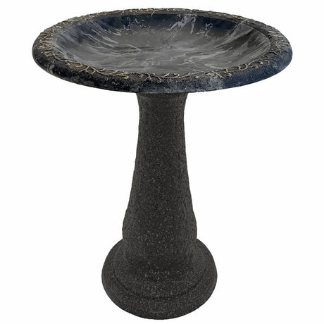 Sand Fiber Clay Bird Bath with pedestal, lightweight and easy to move, featuring a sloping basin for bird viewing. Stands 24 inches tall and 19 inches in diameter.