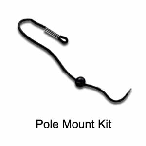 Arundale Sky Cafe Pole Mount Kit with stretchable cord and lock for securely attaching the hood to a 1-inch pole, preventing squirrel access.