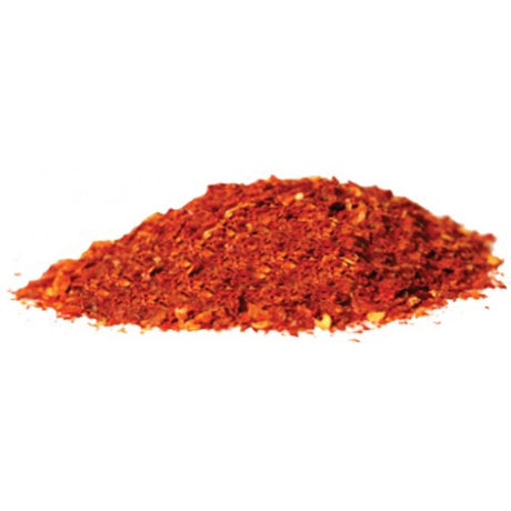 Fire Mix: a pile of red chili pepper flakes, designed to keep squirrels and chipmunks away from bird seed.