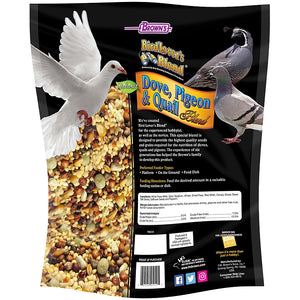 Bag of Browns Birdlover's Blend Dove, Pigeon & Quail Blend with birds on the packaging.