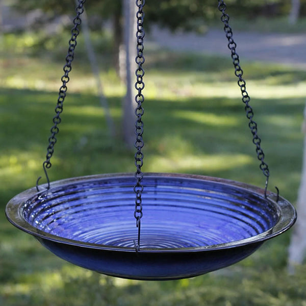 bluebird hanging planter pot ceramic 7 diameter Hanging Circles Bird Bath, Cobalt Blue – Duncraft