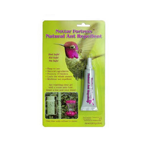 Nectar Fortress Natural Hummingbird Ant Repellent tube with pink and purple label, designed for safe and effective ant prevention around nectar feeders.