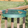14 Deck Bird Bath with a clamp mount, featuring a close-up of a bird's wing and two birds enjoying the bath on a deck.