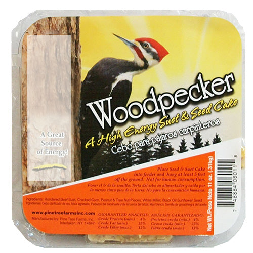 Woodpecker Hi Energy, 12 Cakes in a plastic package with a bird illustration, suitable for year-round feeding with high-calorie suet and various seeds.