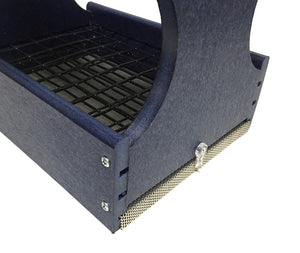 Duncraft Mealworm Maximizer Bluebird Feeder with black grate, two-grid wire mesh system, and clearview roof for easy feeding and cleaning.