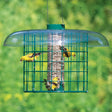 Duncraft Sunflower Selective Haven featuring a bird feeder with small birds feeding through metal wire caging, designed to deter squirrels and larger birds.