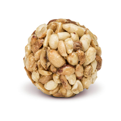 Duncraft Peanut Wild Bird Seed Balls: Close-up of a round seed ball made of peanut bits, perfect for easy bird feeding.