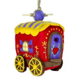 Woolie Gypsy Wagon Bird House with a colorful design, featuring a felt structure, jute hanging cord, and bamboo perch, perfect for small birds.