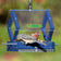Duncraft Diamond View Feeder with clear roof, blue platform, and two songbirds. Features four fly-through openings and holds 1 lb. of mixed seed.
