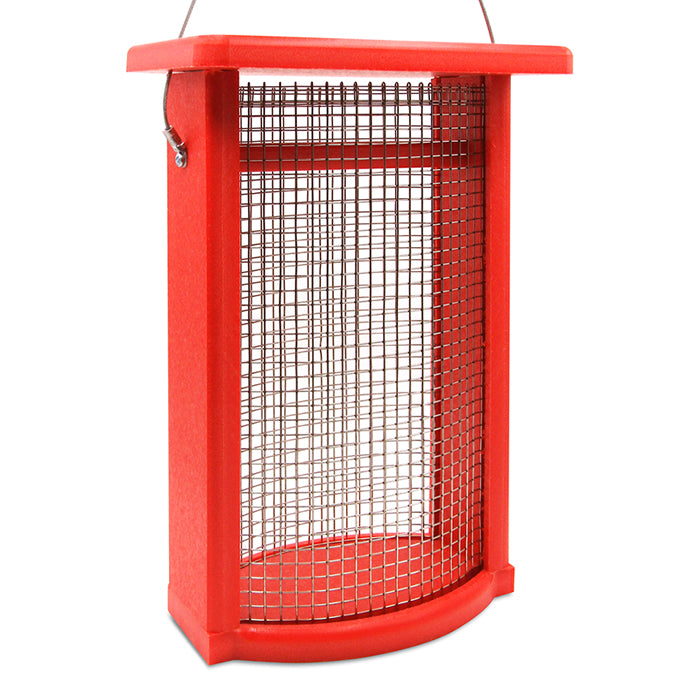 Duncraft Bird-Safe® Sunflower Mesh Feeder featuring a wire mesh design, wide mouth opening for easy filling, and removable sides for thorough cleaning.