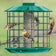 Duncraft Sunflower Mesh Accent Selective Feeder with small finches clinging, feeding through 1-1/2 inch fly-through openings, surrounded by green metal cage.