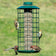 Duncraft Sunflower Mesh Haven Feeder with shelled peanuts, featuring all-metal wire caging, a seed catch tray, and four small songbirds feeding.