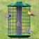 Duncraft Nyjer® Mesh Metal Selective feeder with chickadees, goldfinch, and finch feeding; outer cage deters larger birds and squirrels.